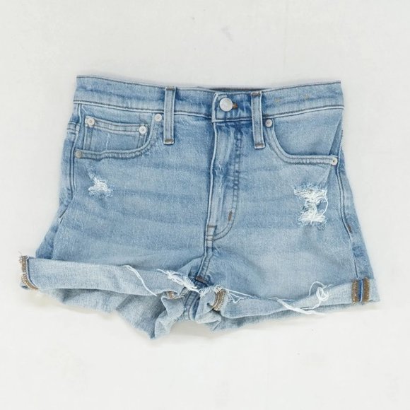 Madewell Pants - MADEWELL HIGH RISE blue jean denim shorts frayed raw edge women size 24 4 6 8